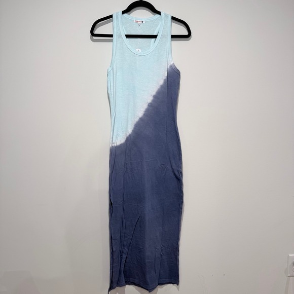 SUNDRY Tie Dye Maxi Tank Dress Blue Aqua Ombre Racerback Cotton Blend Size 1 NEW - Picture 2 of 7